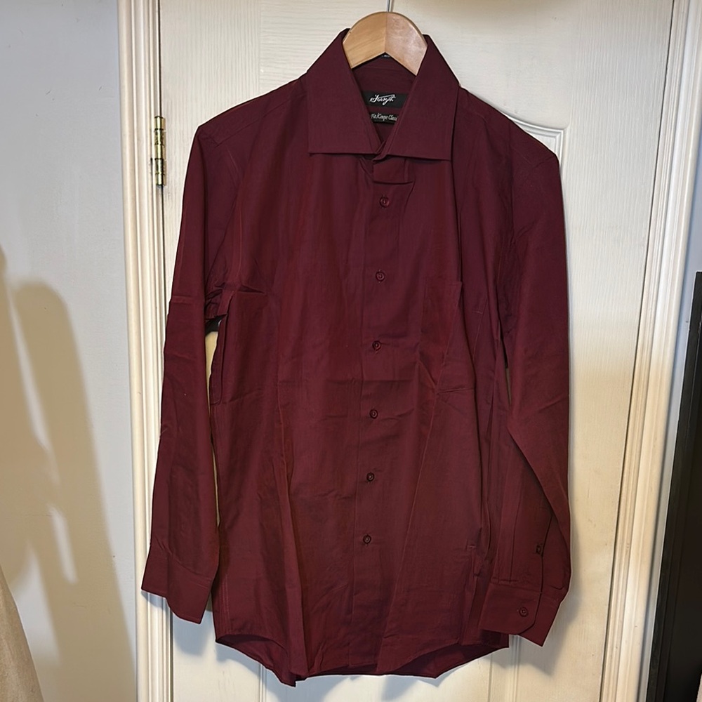 Men’s Forsyth Burgundy Button-Up Shirt Size 15.5